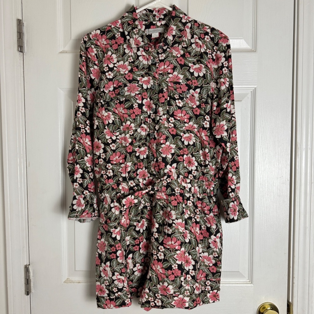 ! Outerknown NWOT Hawaiian Floral Linen Blend Long Sleeve Cuffed Romper Women S